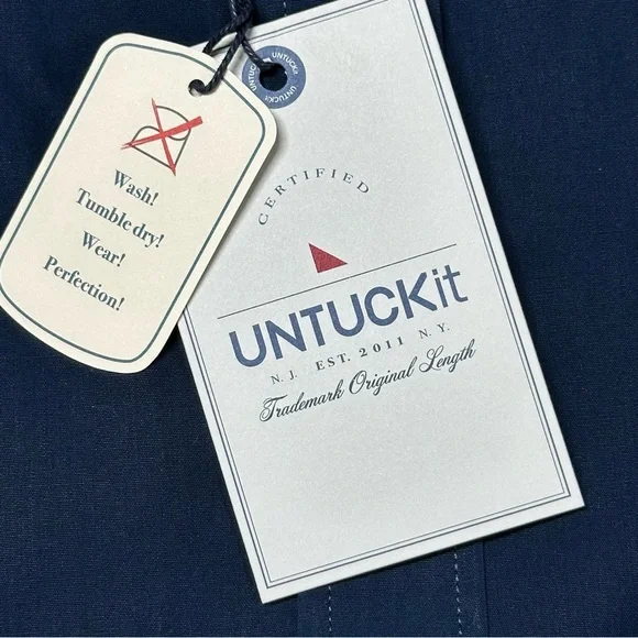 NWT UNTUCKit Castello Navy Blue Wrinkle Free Shirt XL Tall Slim - Picture 6 of 15